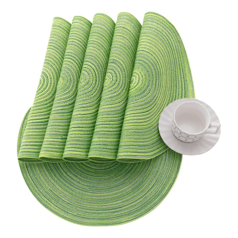 SHACOS Round Placemats Set of 4 Round Table Placemats Braided Cotton Place Mats 15 inch for Kitchen Dining Table Holiday Party (Mixed Color Pea Green, 4) - Image 2